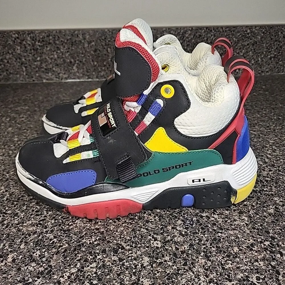 Polo Sport Ralph Lauren Ps100 High Top Shoes Boys‎ Size 5 Black / Multicolor